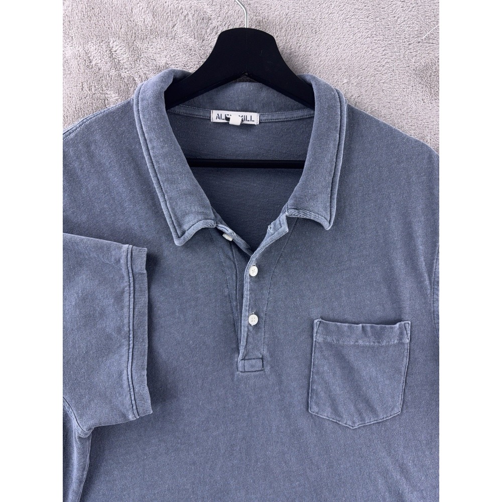 ALEX MILL Vintage Washed Polo Shirt Mens Size XL Blue Pocket Casual